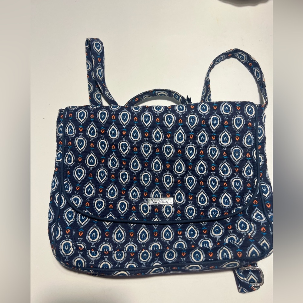 EUC Vera Bradley Convertible Backpack and tote in navy blue spade print